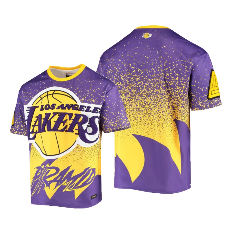 Men's Los Angeles Lakers NBA Pyramid Sublimated Throwback Gold Basketball T-Shirt OYK5683SI